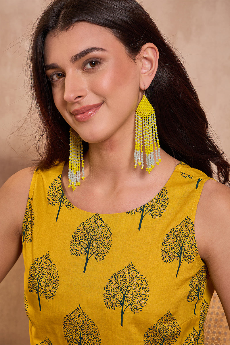 Yellow Cotton Blend Floral Printed Top VT1427