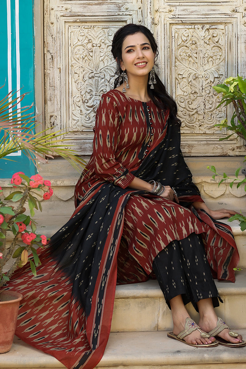 Brown Rayon Blend Straight Kurta Pant With Dupatta VKSKD1304