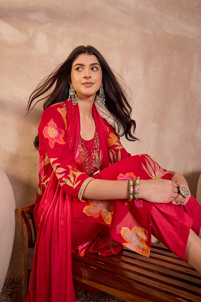 Ahika Womens Pink Viscose Floral Printed Kurta Set PKSKD3162