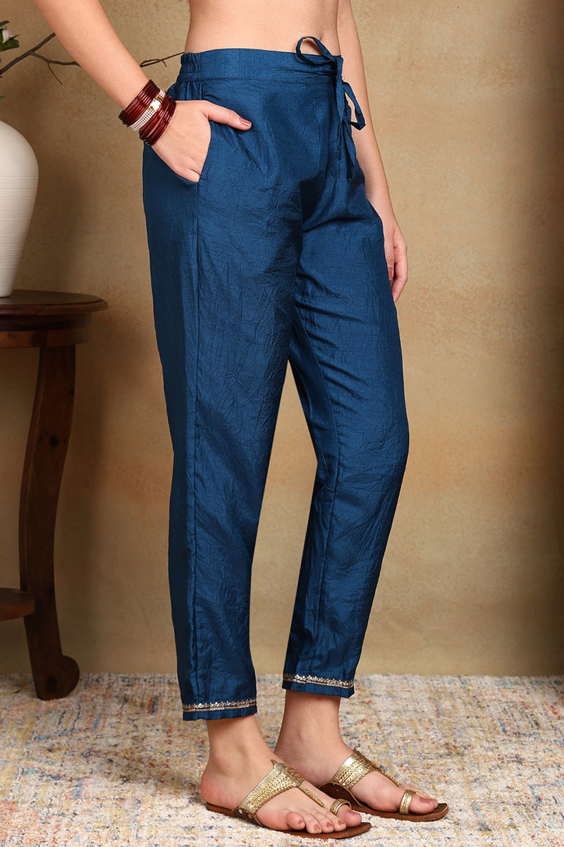 Silk Blend Blue Embroidered Straight Kurta Pant With Dupatta PKSKD1820