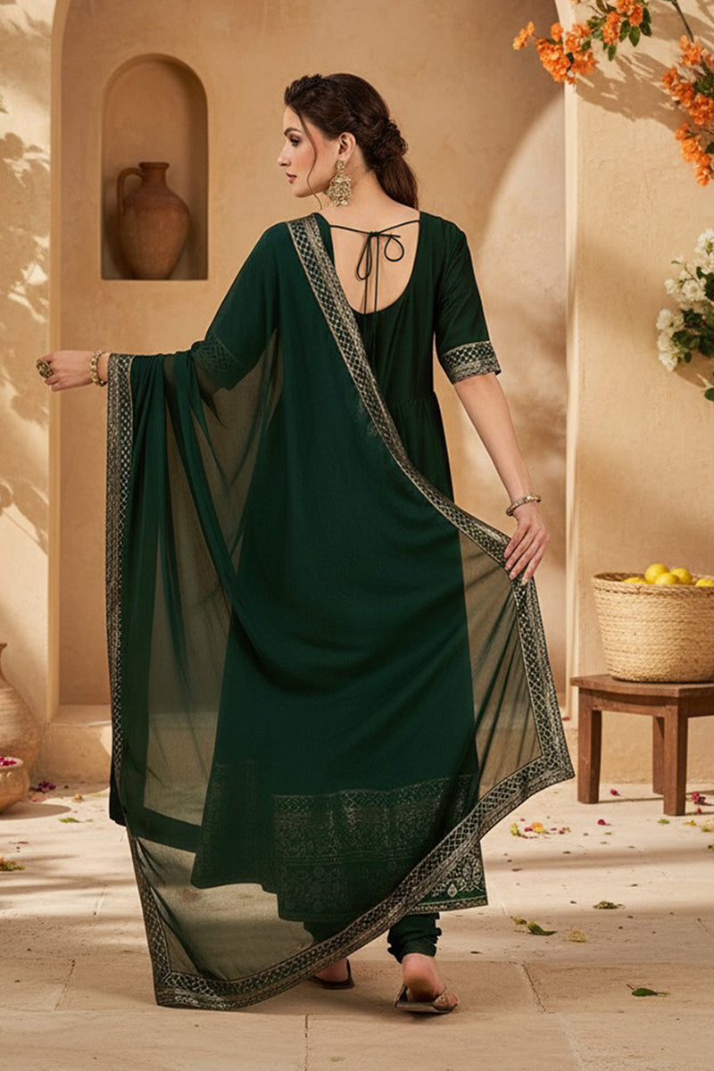 Green Silk Blend Woven Design Anarkali Suit Set PKSKD2051