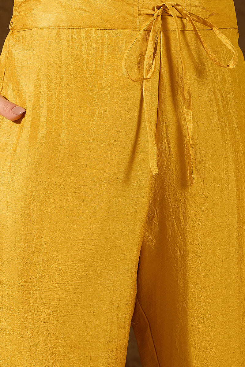 Yellow Silk Blend Solid Embroidered A-Line Kurta Trouser With Dupatta PKSKD2826