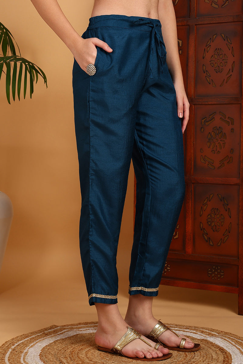 Silk Blend Teal Embroidered Straight Kurta Pant With Dupatta PKSKD1838