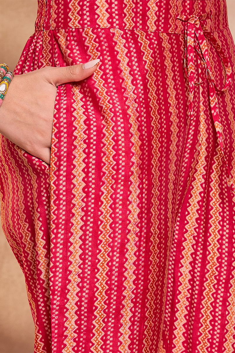 Pink Cotton Blend Abstract Printed Straight Kurta Trouser With Dupatta VKSKD3213