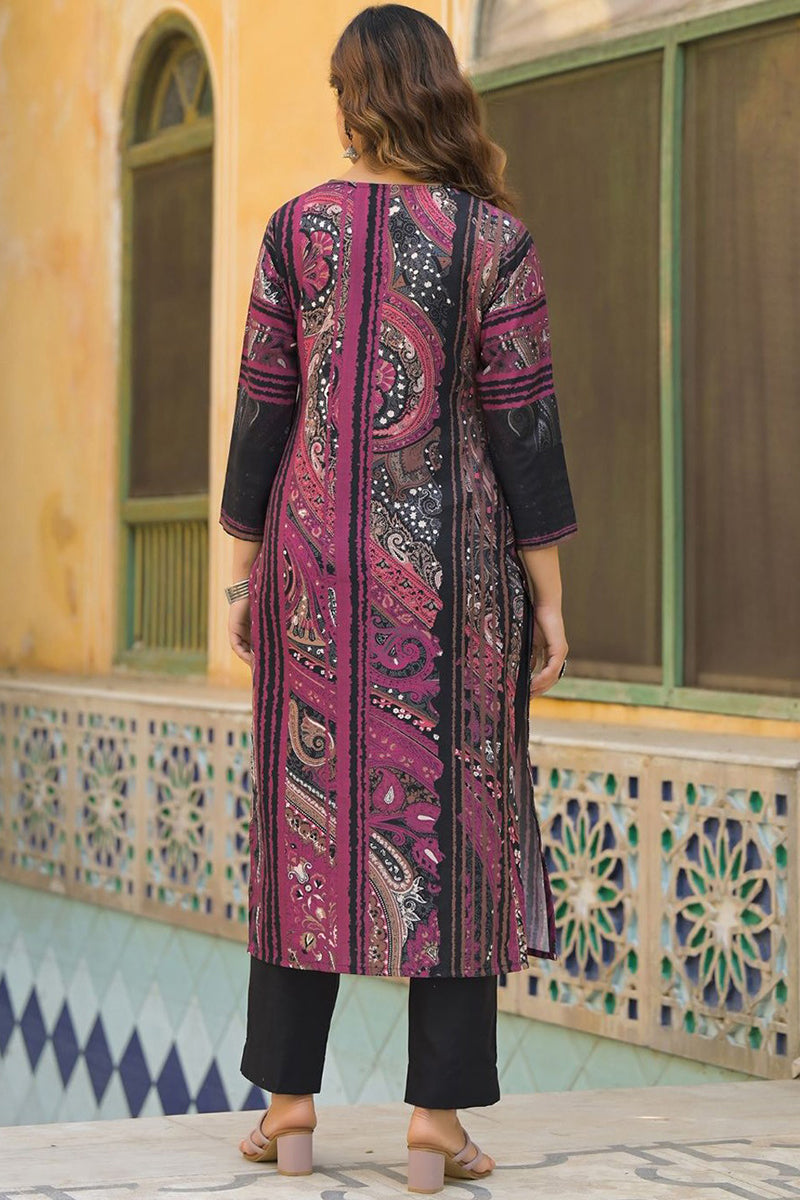 Black Rayon Blend Abstract Printed Straight Kurta Trouser With Dupatta SKSKD3080