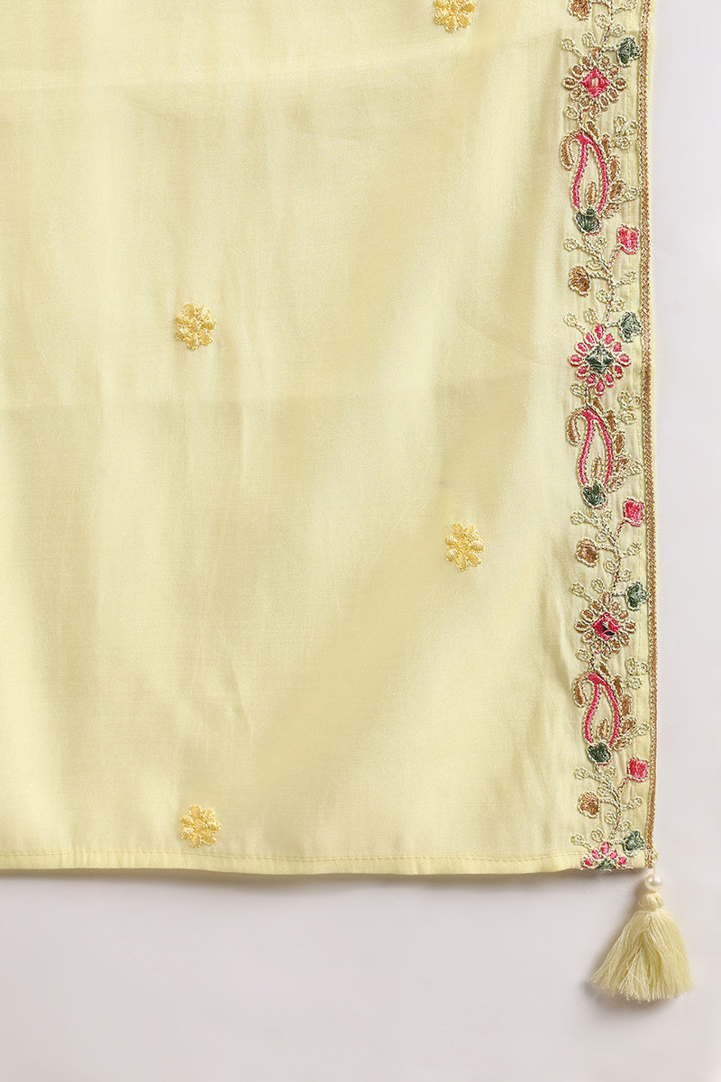 Yellow Silk Blend Embroidered Straight Suit Set JPSKD1021YLW