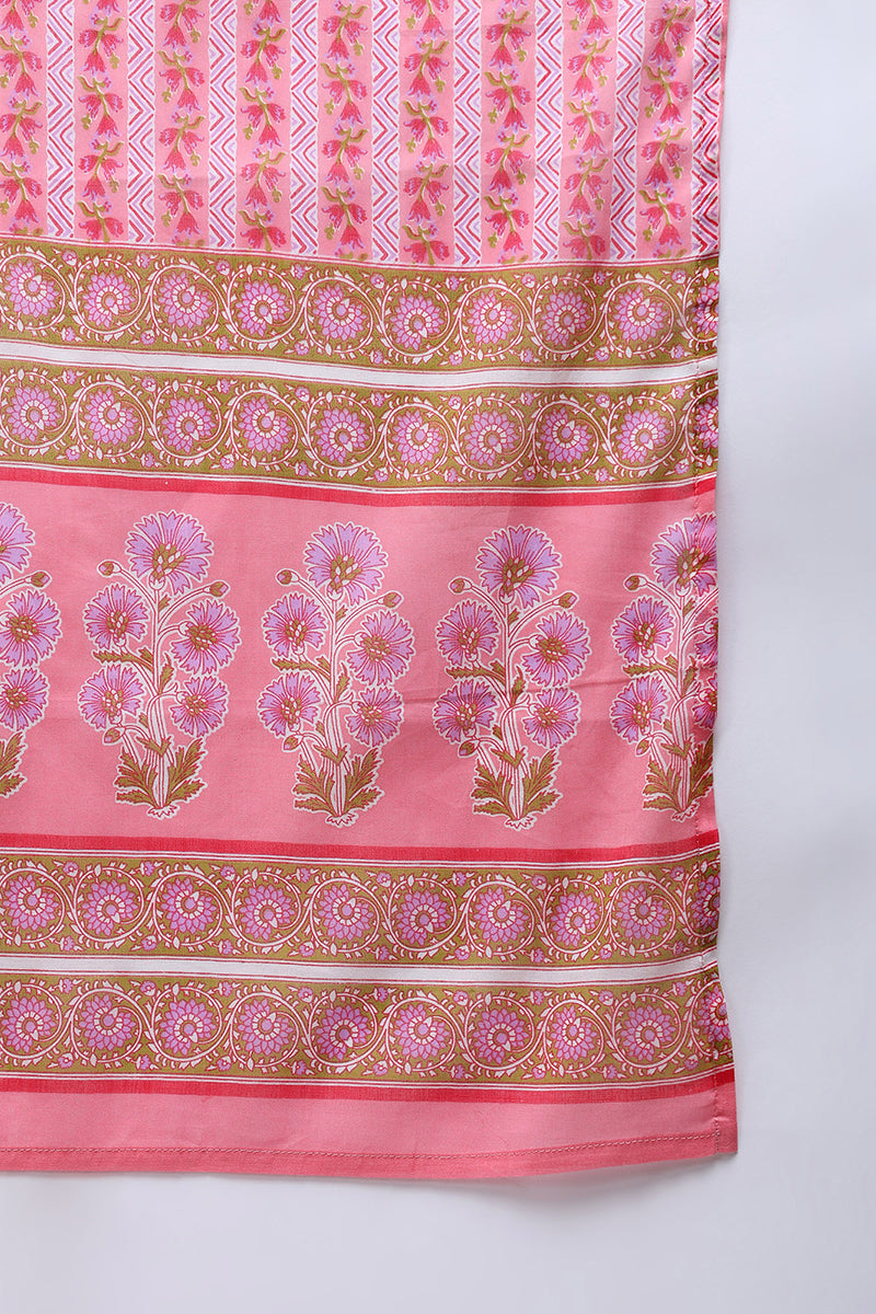 Pink Pure Cotton Floral Printed Straight Suit Set JPSKD1023PNK