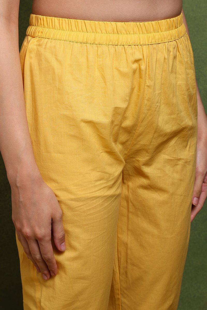 Yellow Pure Cotton Ethnic Motifs Printed Anarkali Suit Set JPSKD1031YLW