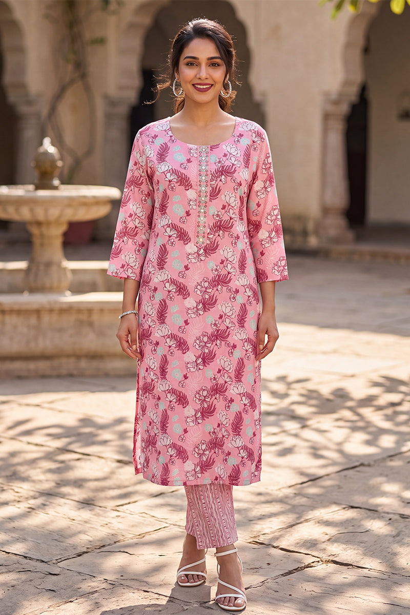 Ahika Women's Floral Printed Kurta with Trouser Set LPKSET1001