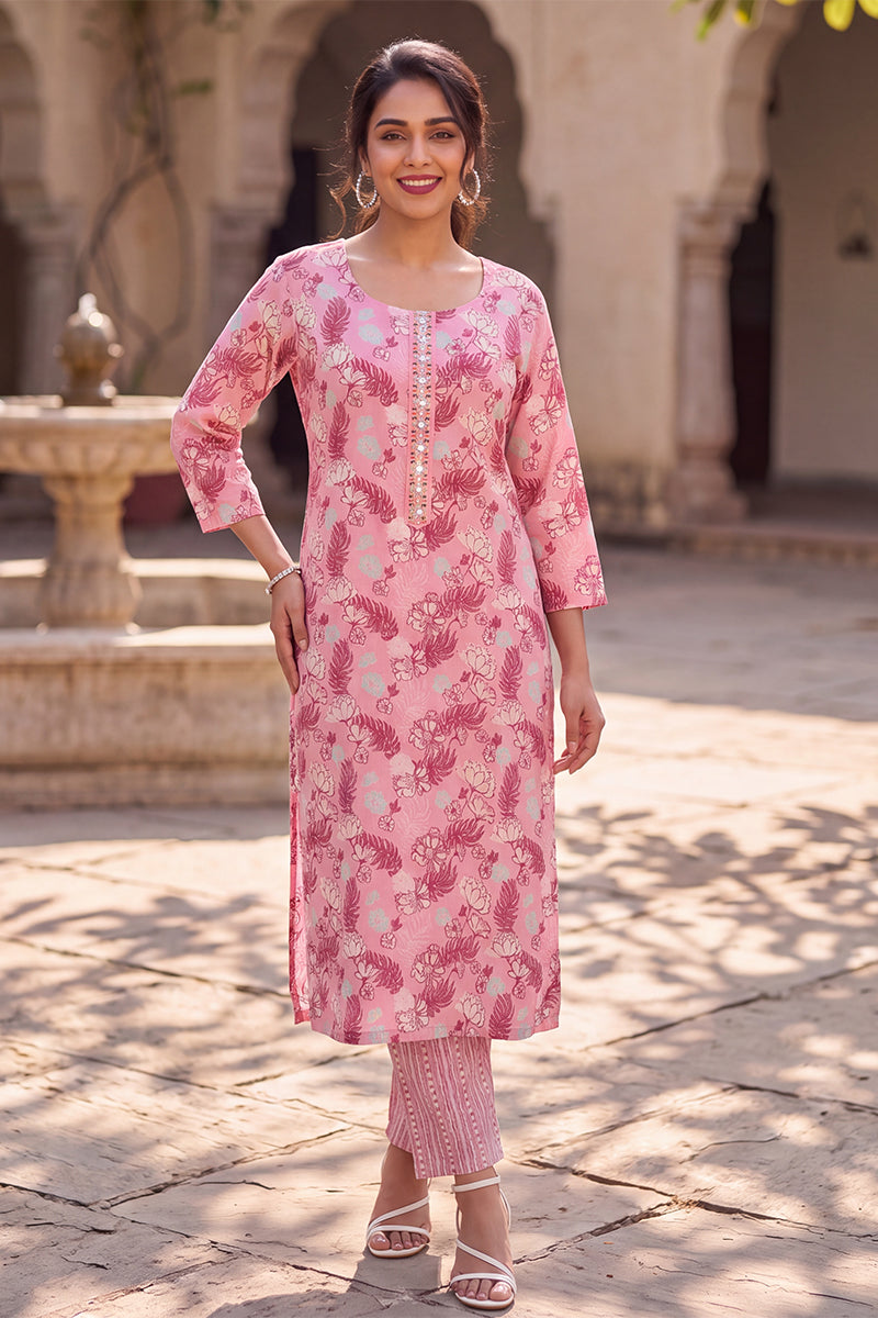 Ahika Women's Floral Printed Kurta with Trouser Set LPKSET1001