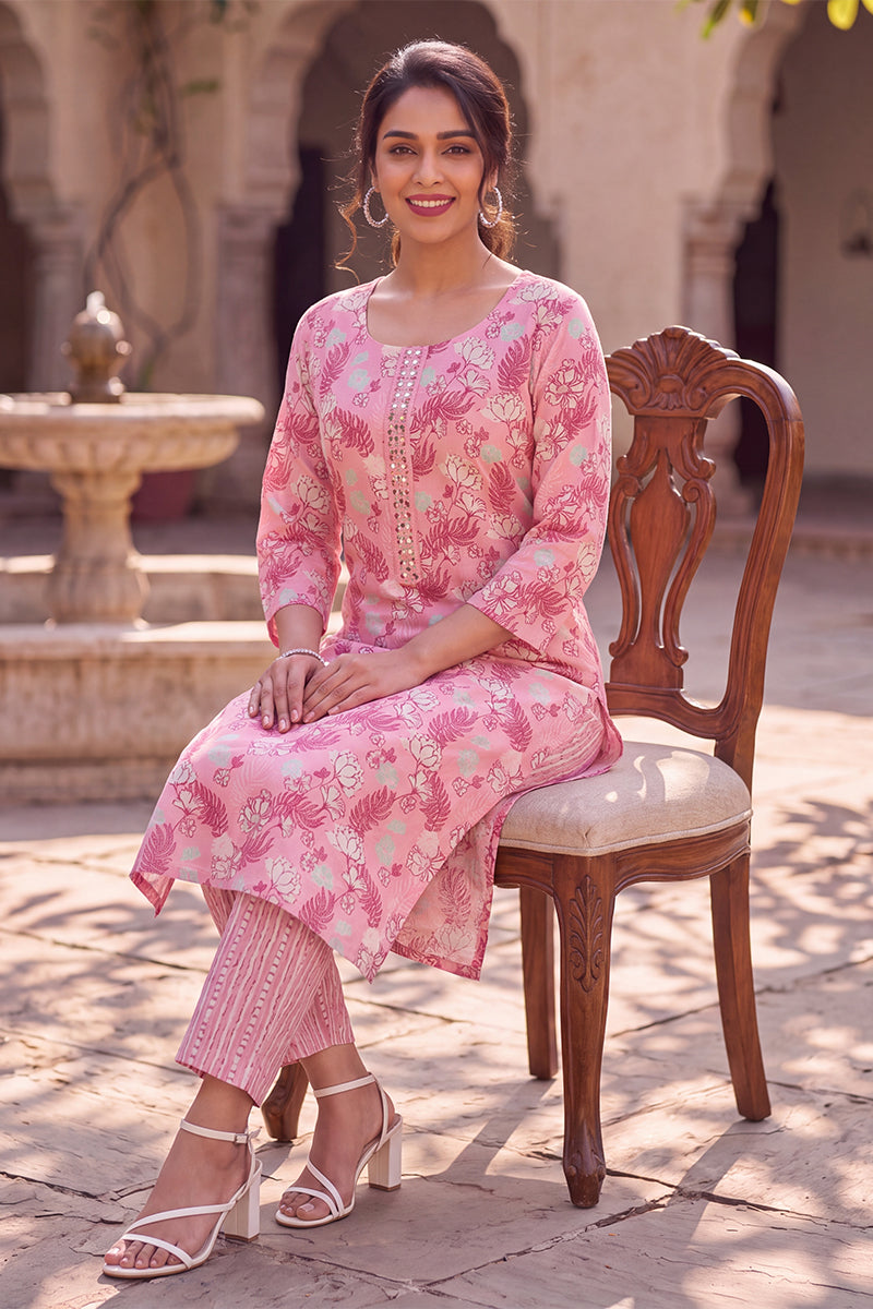 Ahika Women's Floral Printed Kurta with Trouser Set LPKSET1001