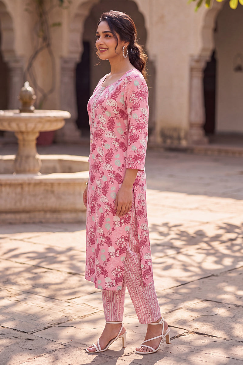Ahika Women's Floral Printed Kurta with Trouser Set LPKSET1001