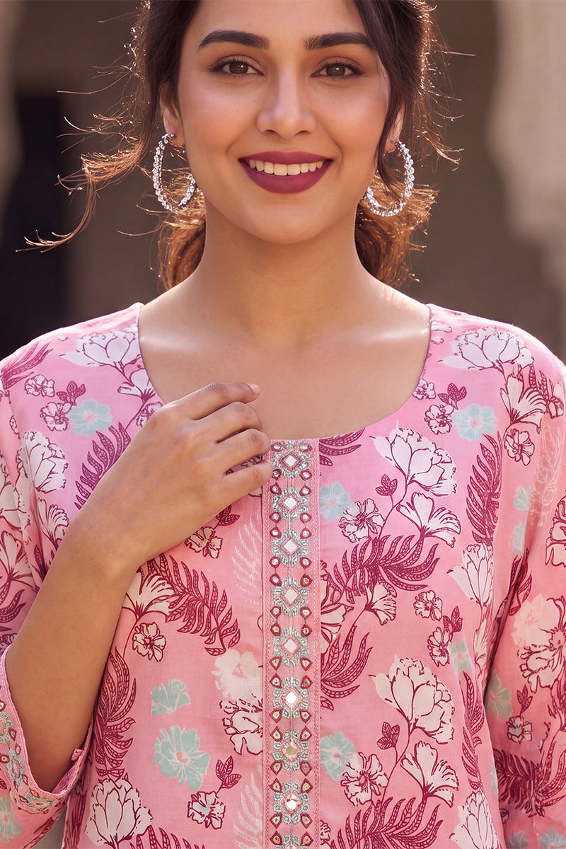 Ahika Women's Floral Printed Kurta with Trouser Set LPKSET1001