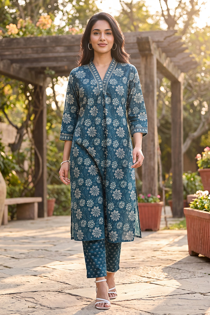 Ahika Women's Floral Printed Kurta with Trouser Set LPKSET1002