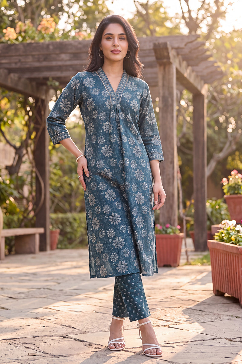 Ahika Women's Floral Printed Kurta with Trouser Set LPKSET1002