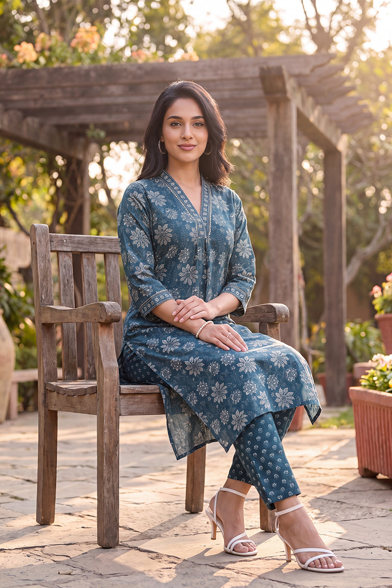 Ahika Women's Floral Printed Kurta with Trouser Set LPKSET1002