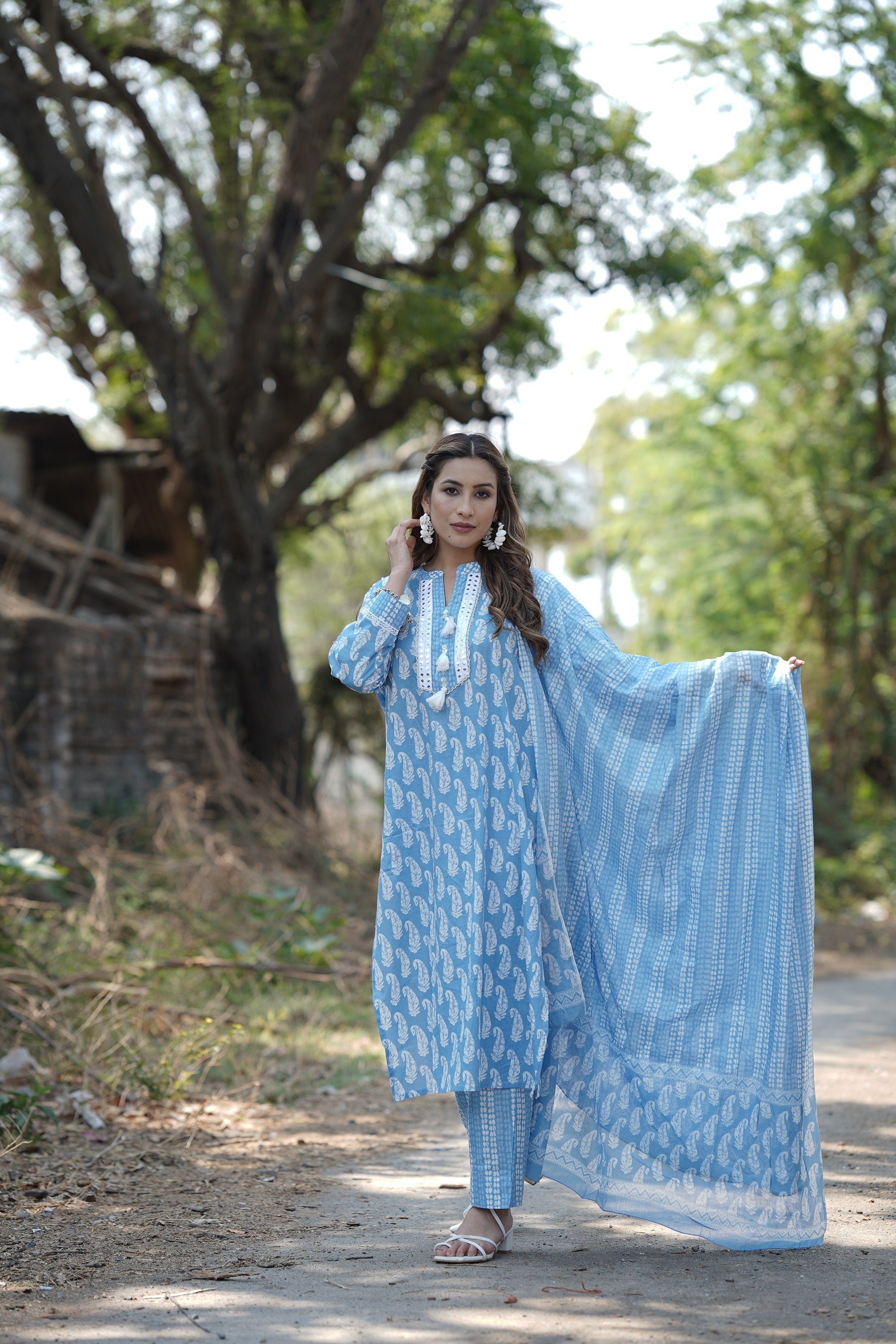 Blue cotton 2025 straight kurta