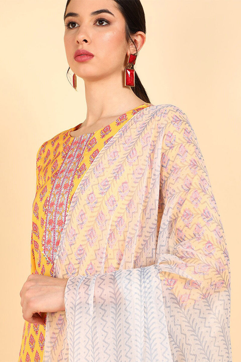 Mustard Polyester Straight Kurta Pant With Dupatta PKSKD1066