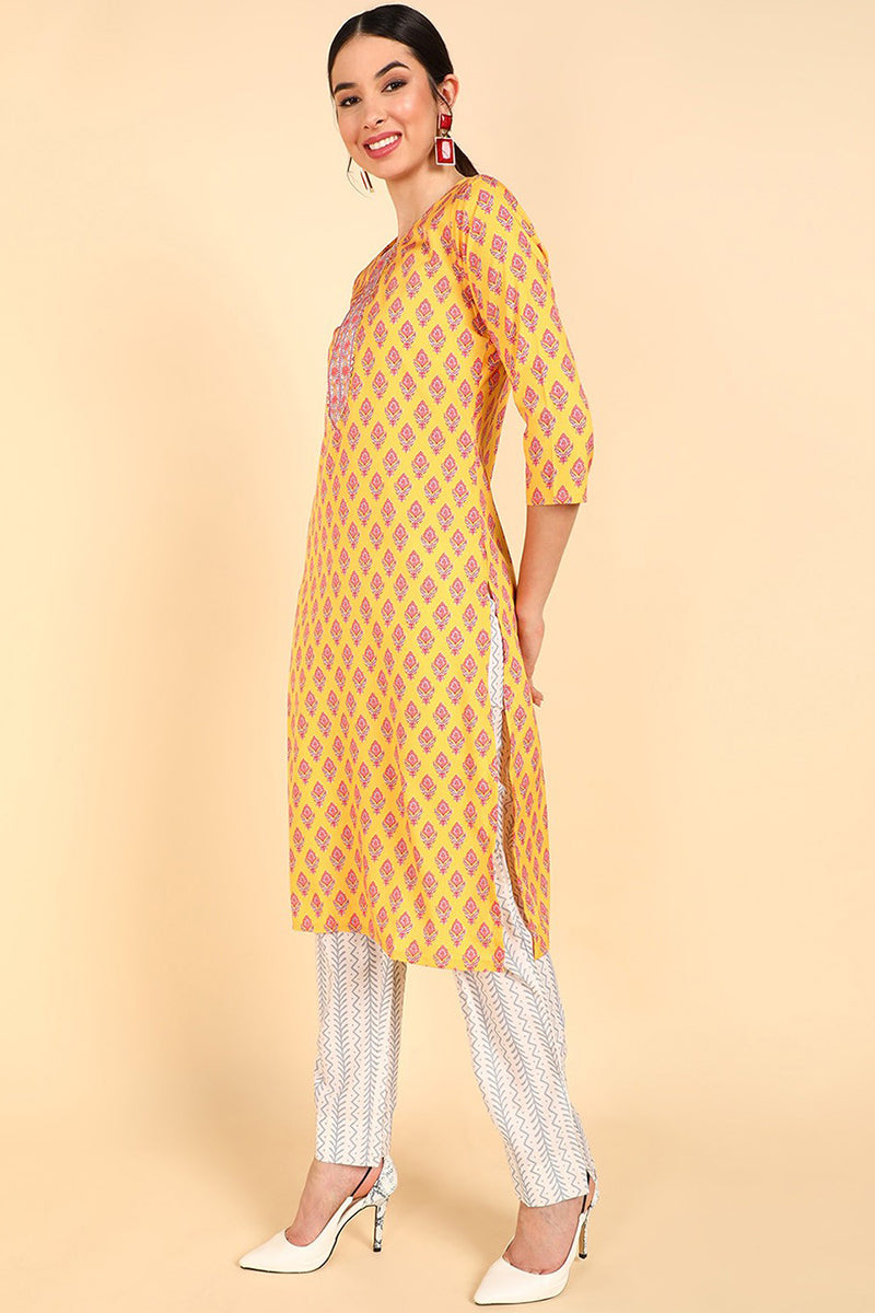 Mustard Polyester Straight Kurta Pant With Dupatta PKSKD1066