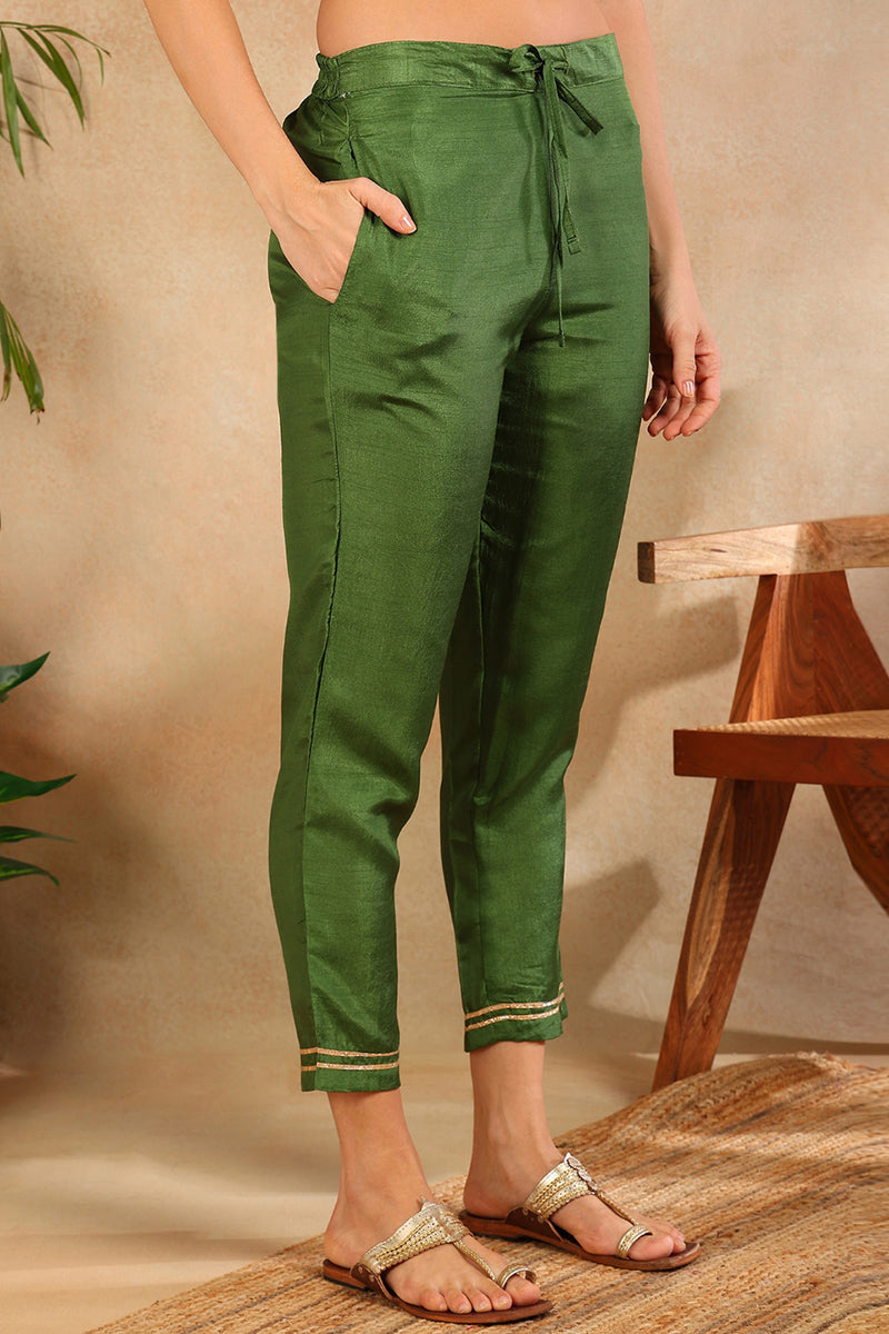 Green Poly Silk Solid Straight Suit Set PKSKD1109