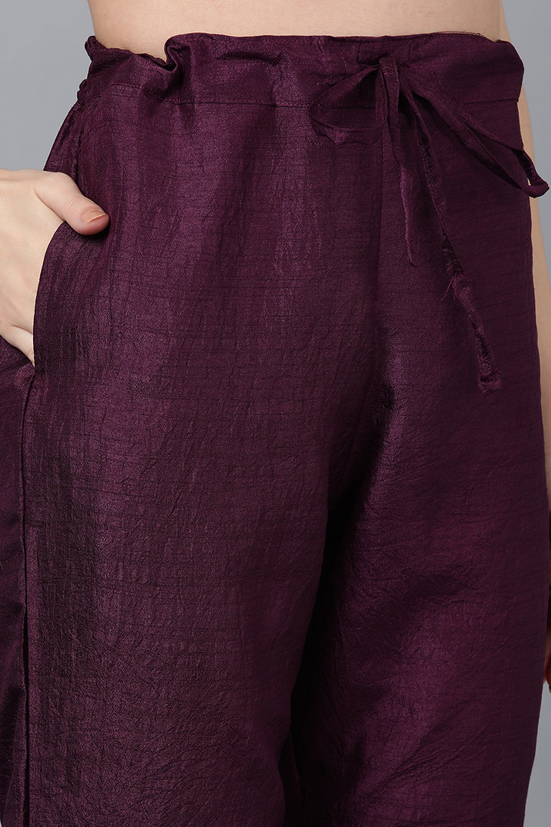 Purple Poly Silk Solid Straight Suit Set PKSKD1548