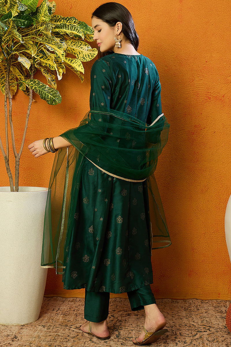 Green Silk Blend Woven Design Anarkali Suit Set PKSKD1709