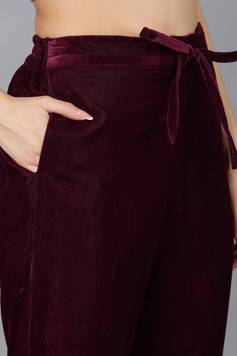 Burgundy Velvet Straight Kurta Pant With Dupatta PKSKD1766