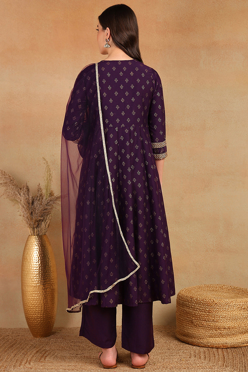 Purple Silk Blend Anarkali Kurta Pant With Dupatta PKSKD1773