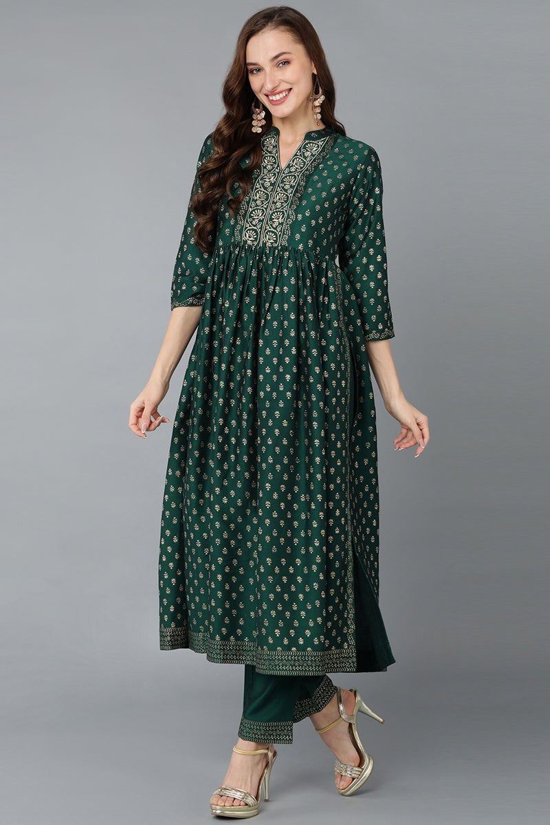 Green Silk Blend Anarkali Kurta Pant With Dupatta PKSKD1777