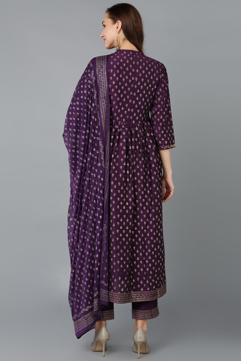 Purple Silk Blend Anarkali Kurta Pant With Dupatta PKSKD1778