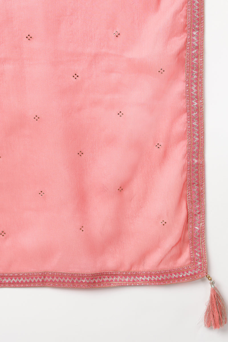 Pink Silk Blend Bandhani Printed Straight Suit Set PKSKD1781
