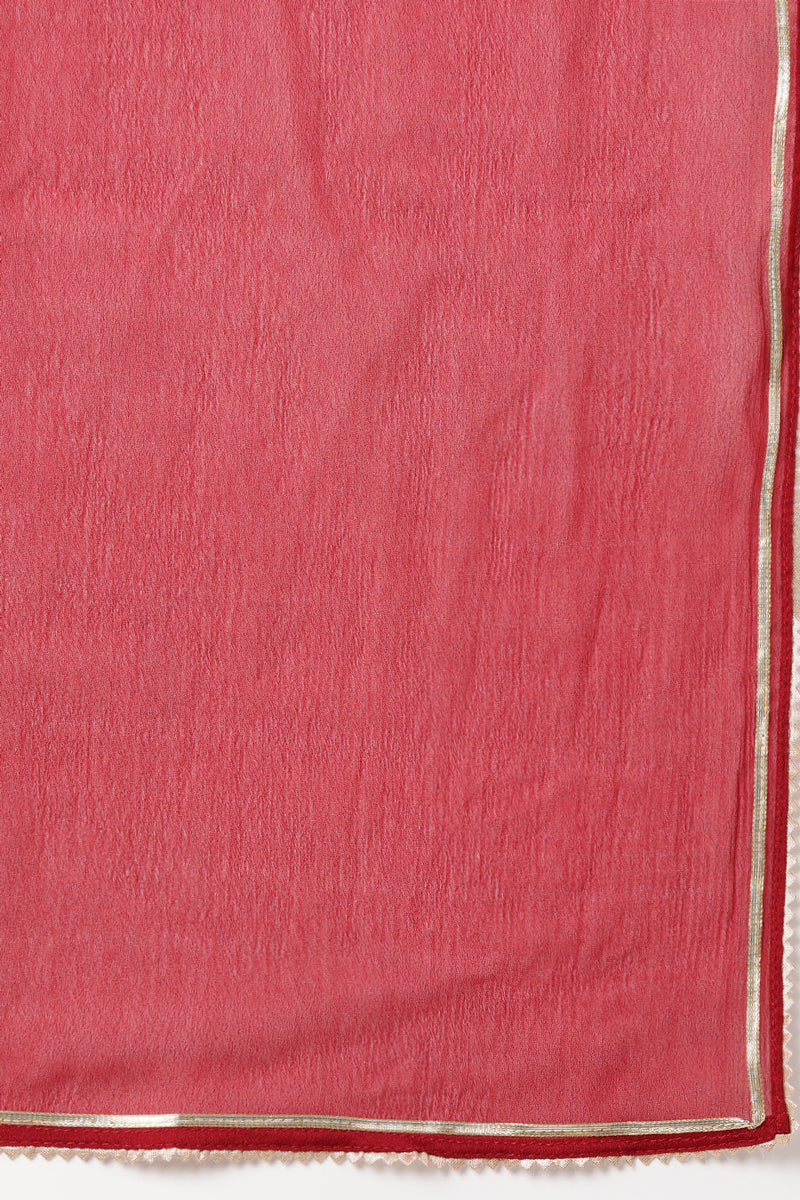 Red Silk Blend Embroidered Kurta Pant With Dupatta PKSKD1789