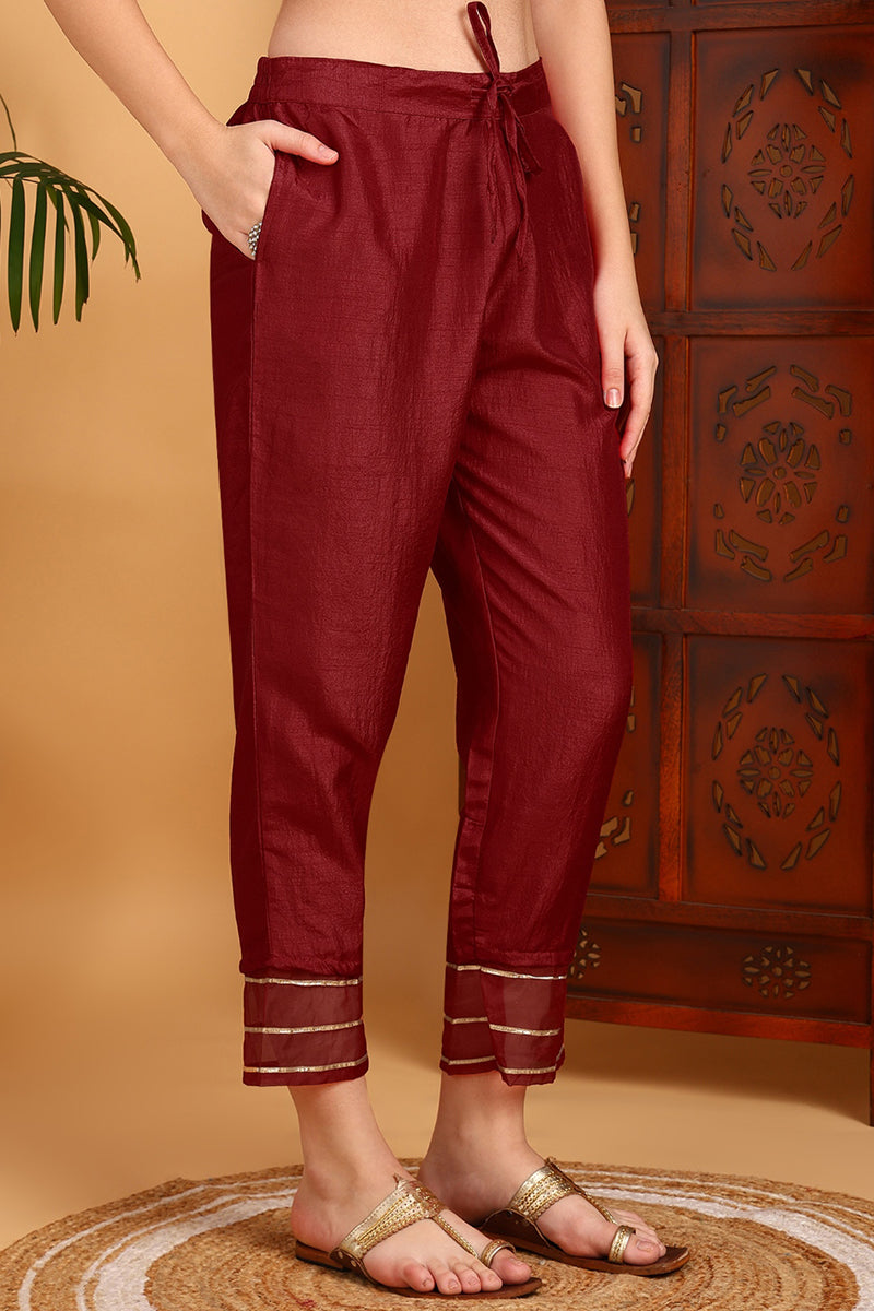 Red Silk Blend Embroidered Kurta Pant With Dupatta PKSKD1789