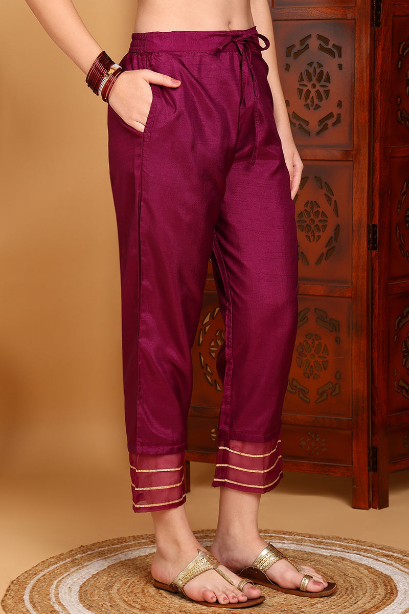 Silk Blend Purple Embroidered Straight Kurta Pant With Dupatta PKSKD1806