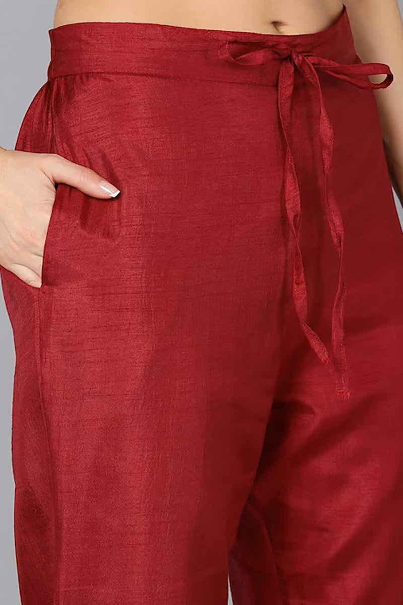 Maroon Silk Blend Solid Straight Suit Set PKSKD1811