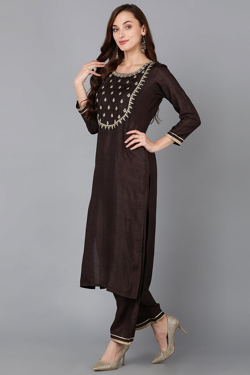 Silk Blend Black Embroidered Straight Kurta Pant With Dupatta PKSKD1814