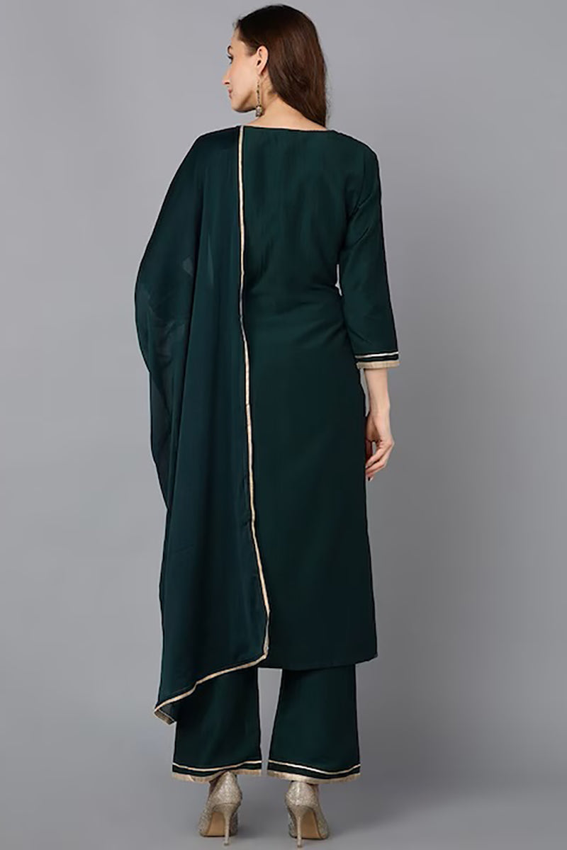 Green Silk Blend Solid Straight Suit Set PKSKD1815
