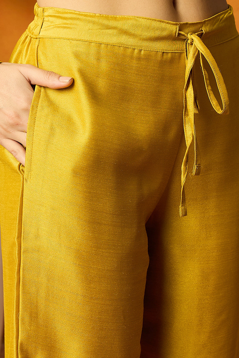 Silk Blend Mustard Embroidered Straight Kurta Pant With Dupatta PKSKD1817