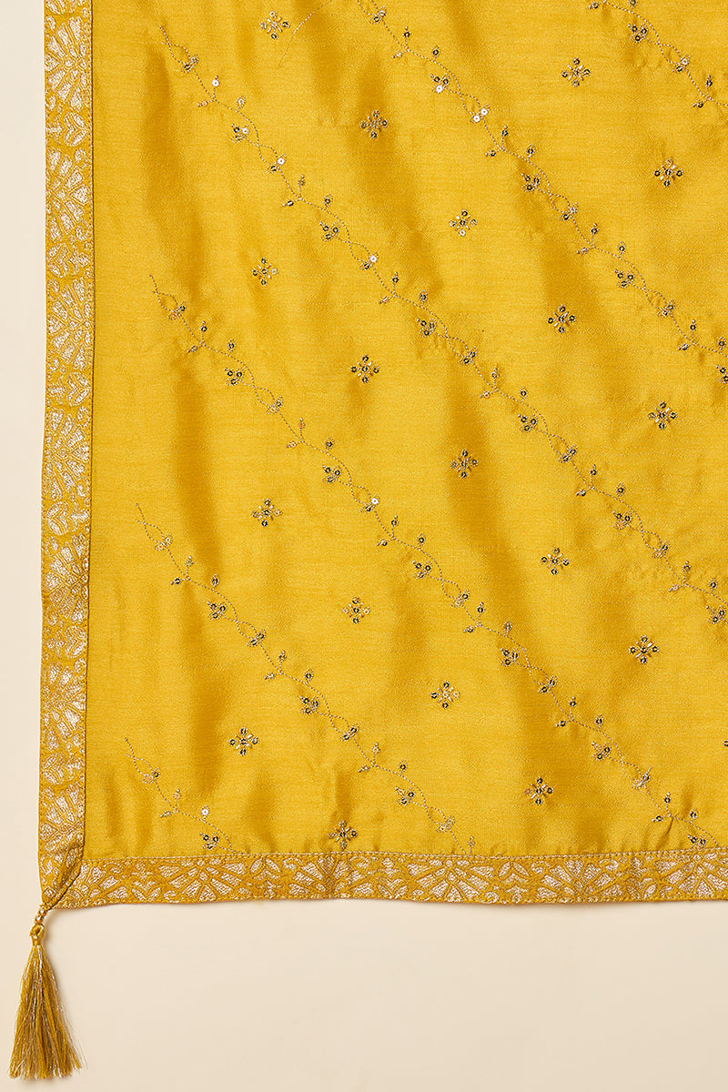 Silk Blend Mustard Embroidered Straight Kurta Pant With Dupatta PKSKD1817