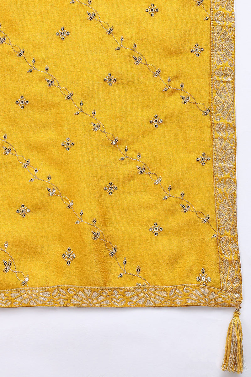 Silk Blend Mustard Embroidered Straight Kurta Pant With Dupatta PKSKD1817