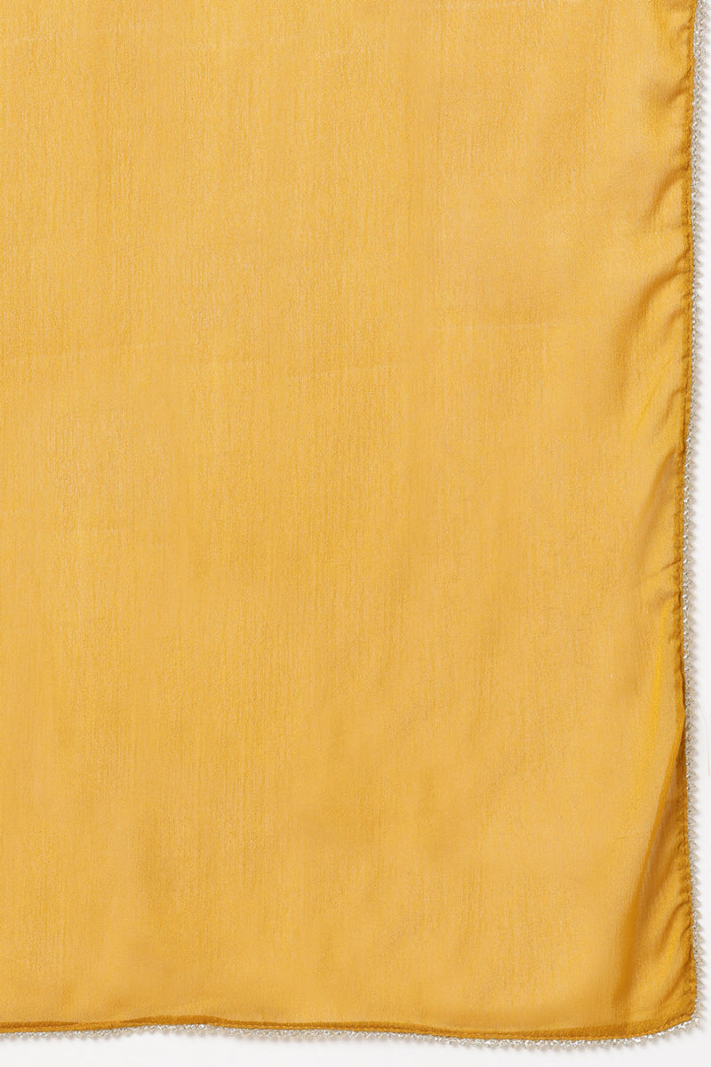 Mustard Silk Blend Straight Kurta Palazzo With Dupatta PKSKD1827