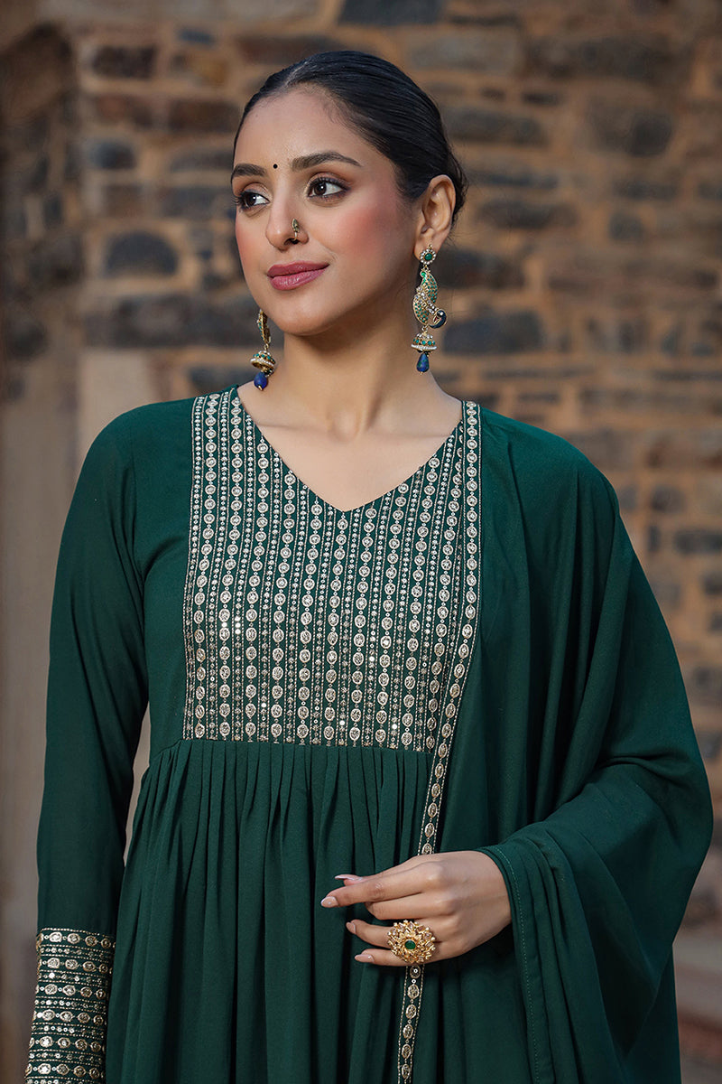 Green Georgette Solid Anarkali Suit Set PKSKD1843