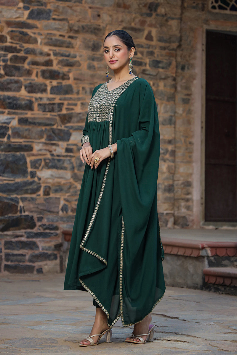 Green Georgette Solid Anarkali Suit Set PKSKD1843