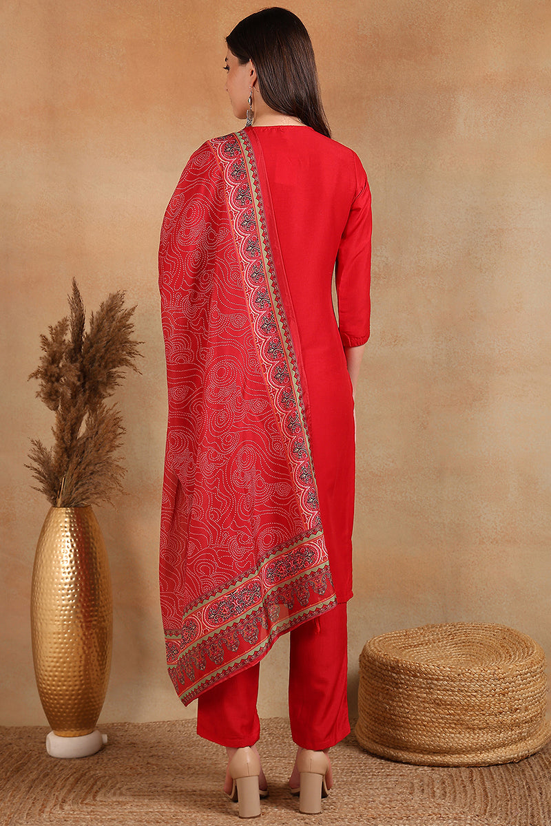 Maroon Silk Blend Straight Kurta Pant With Dupatta PKSKD1847