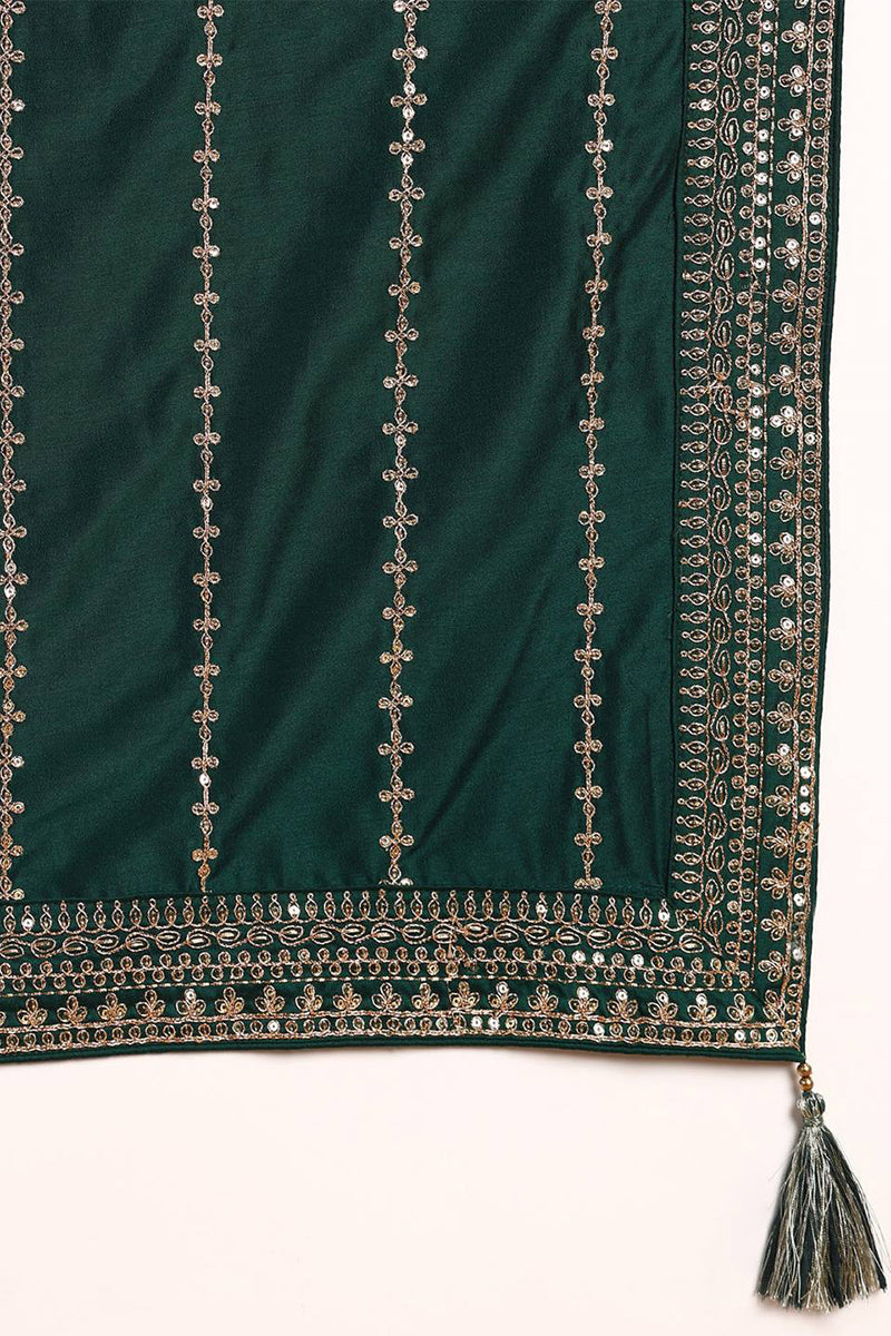 Green Silk Blend Straight Kurta Palazzo With Dupatta PKSKD1862