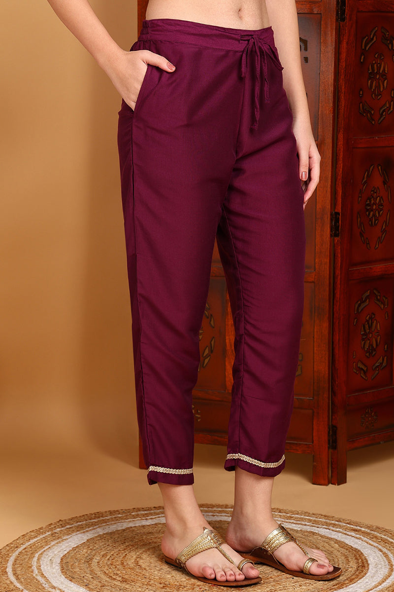 Purple Silk Blend Yoke Design Kurta Pant With Dupatta PKSKD1870