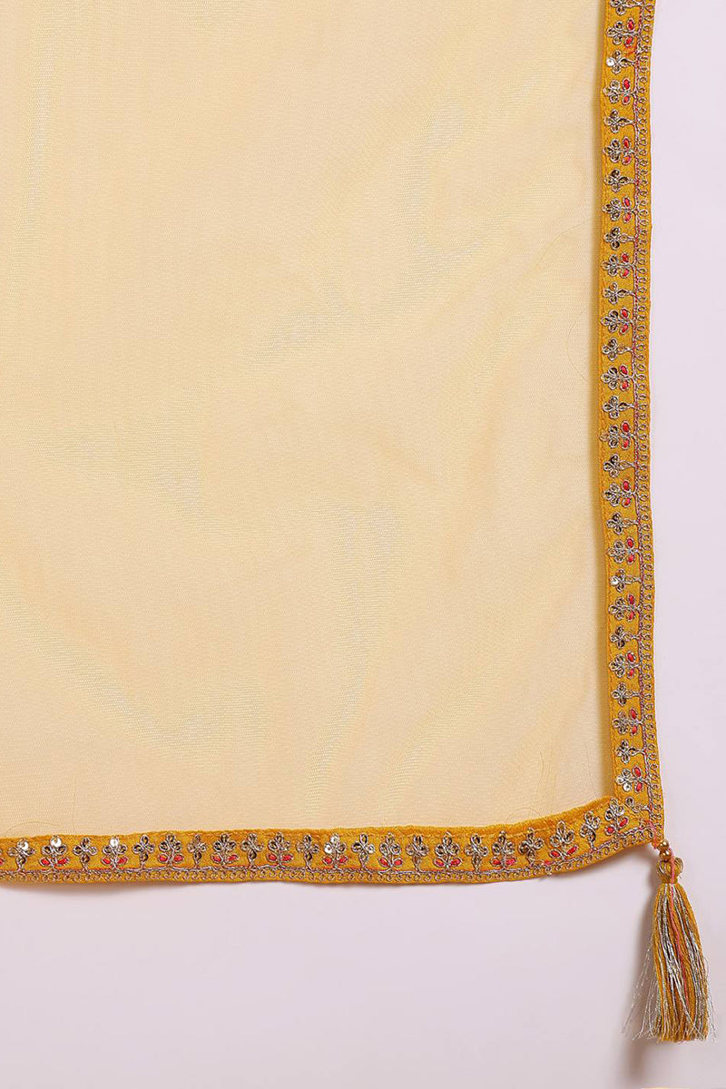 Mustard Silk Blend Straight Kurta Palazzo With Dupatta PKSKD1871