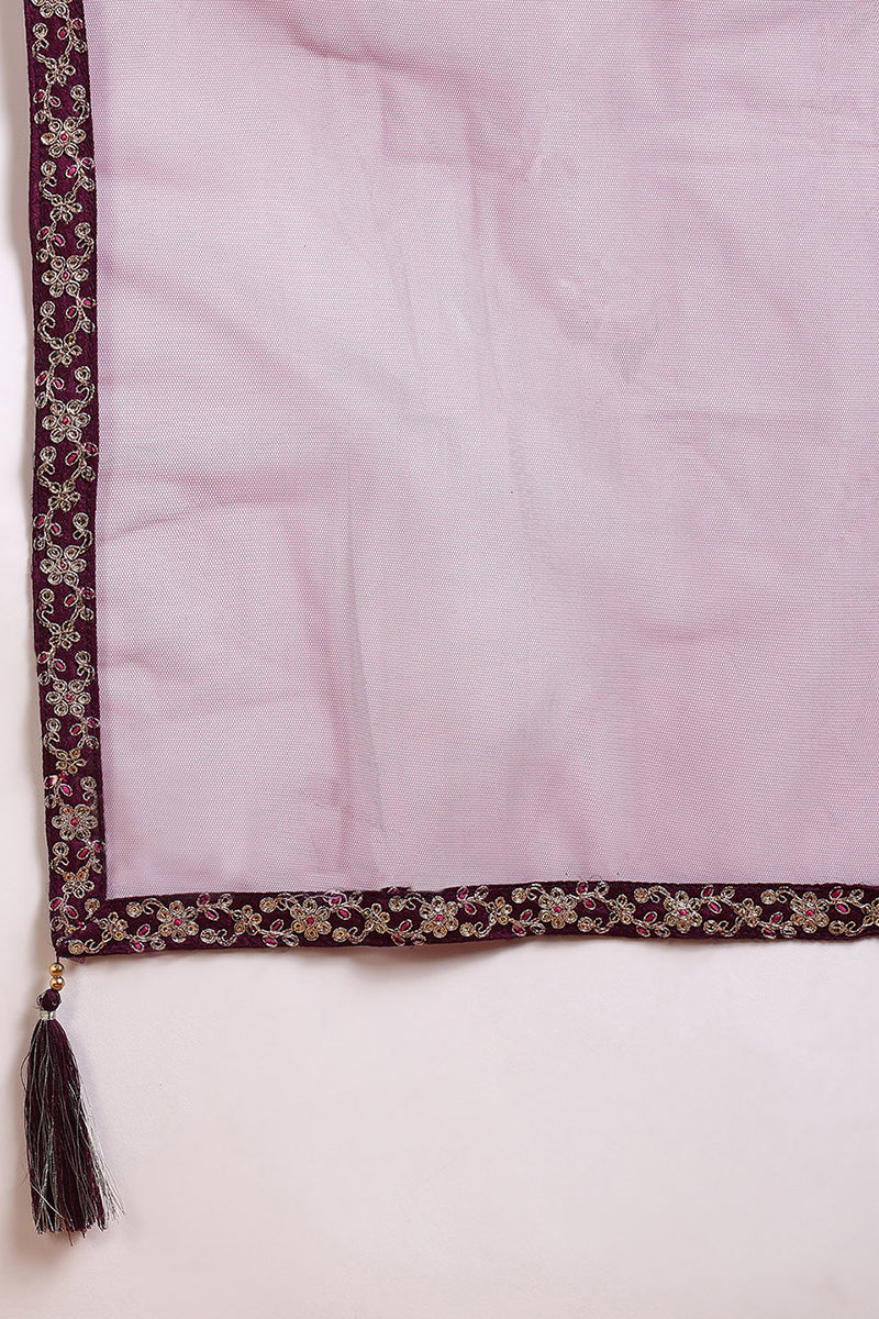 Silk Blend Purple Embroidered Straight Kurta Sharara With Dupatta PKSKD1873