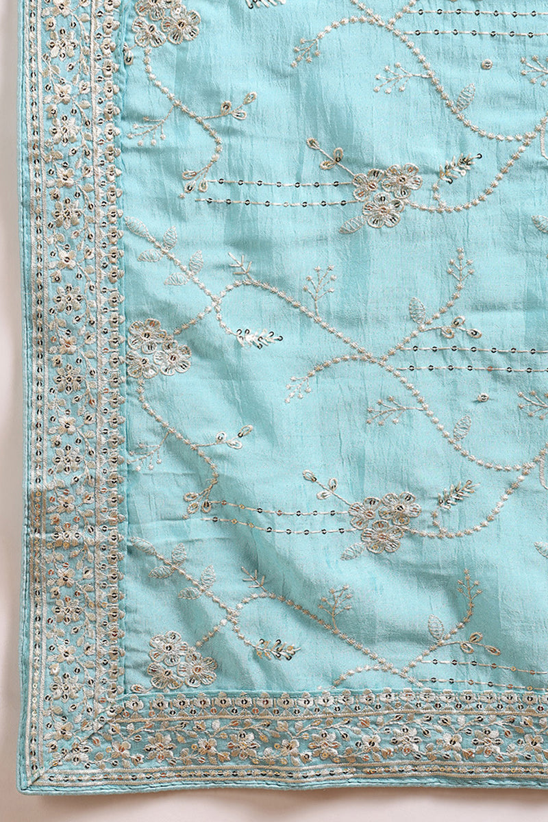 Blue Silk Blend Straight Kurta Pant With Dupatta PKSKD1888