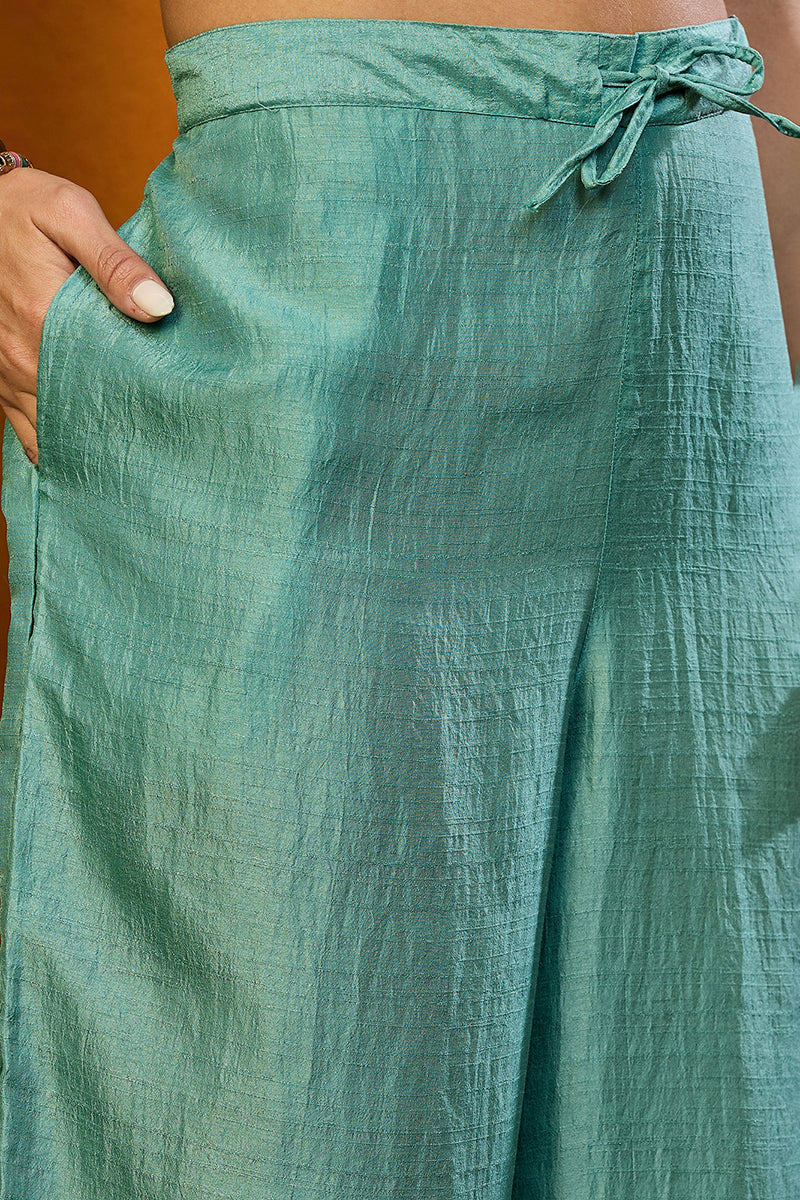 Sea Green Silk Blend Embroidered Straight Suit Set PKSKD1889